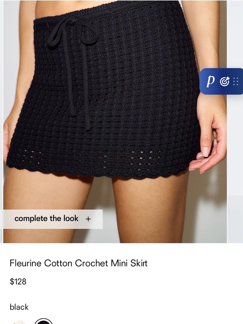 Reformation Black Crochet Drawstring Mini Skirt